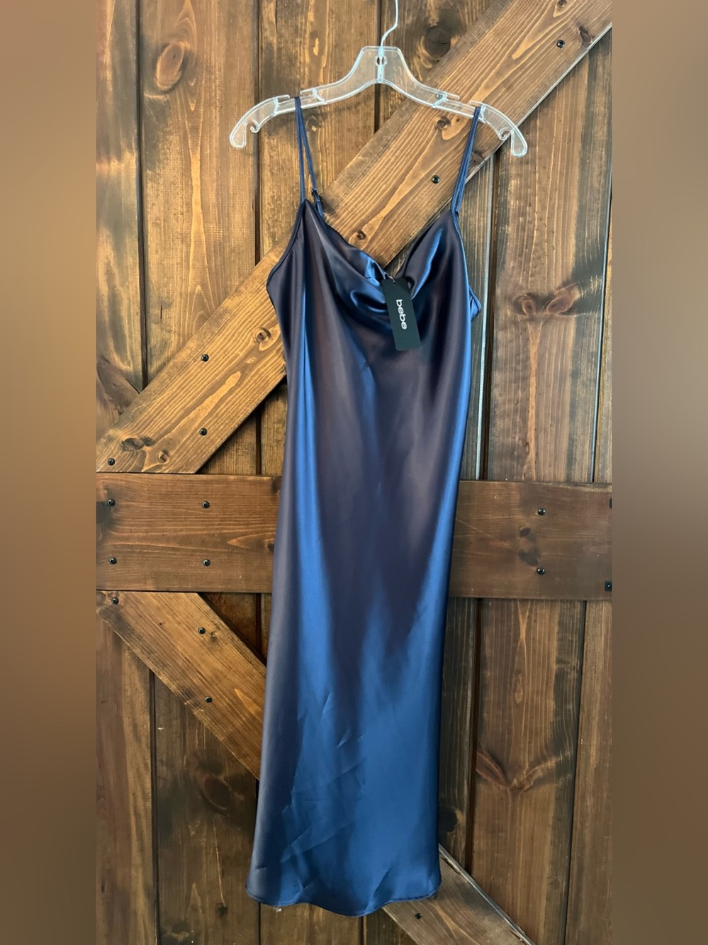 Bebe Gunmetal  Satin Cowl Slip Dress size small NEW WITH TAGS - Stunning - Glam